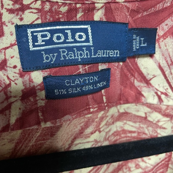 Vintage polo Ralph Lauren 90s red leaf print Hawaiian camp shirt Men’s L - Picture 2 of 10